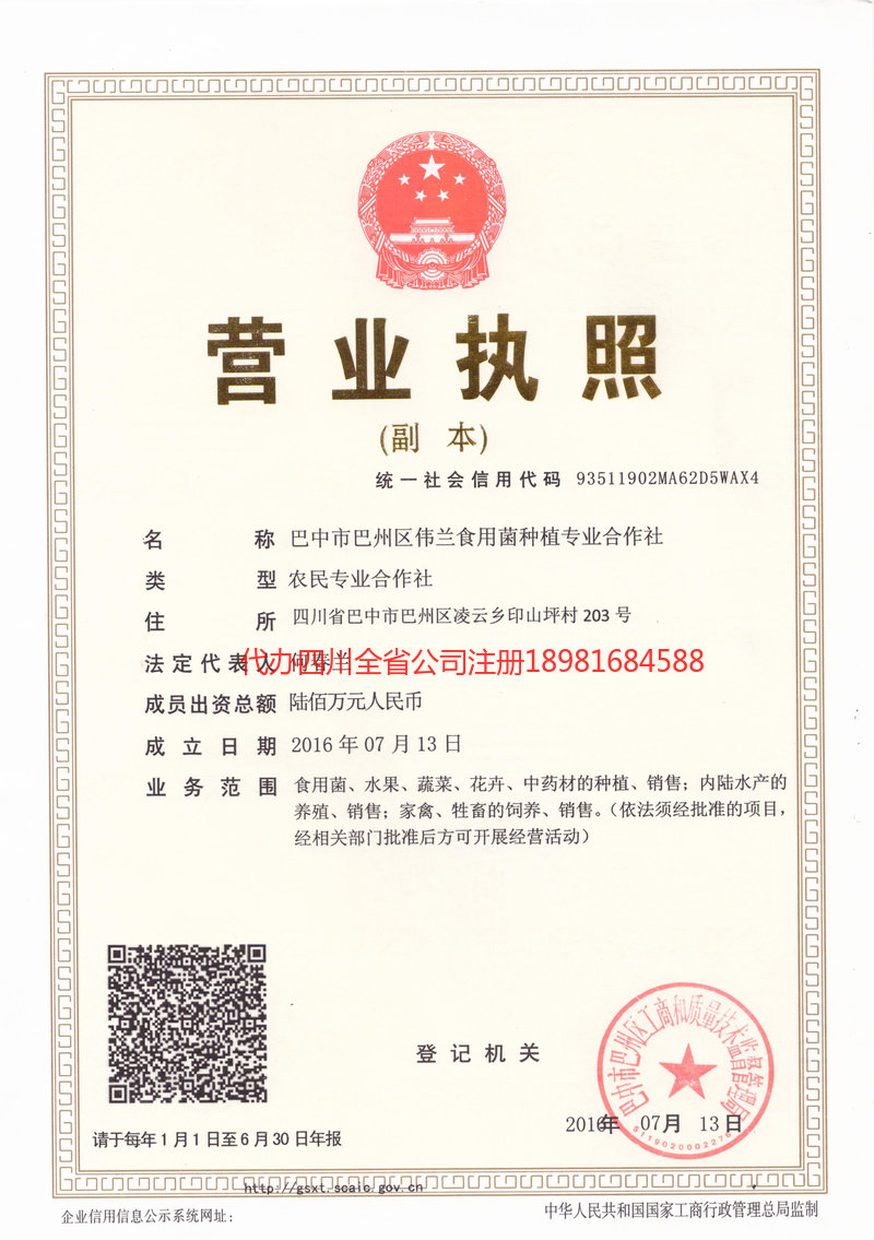 北流北流伟兰食用菌种植专业合作社